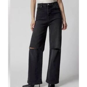 Abrand Jeans 26 Carrie High Rise Distressed Knee Straight Leg Black Grey NEW